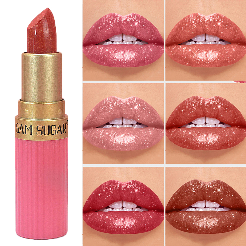 Diamond Pink Lipstick Chocolate Brown Metallic Glitter Lipstick Μεγάλης διάρκειας Αδιάβροχο Shimmer Pearl Sparkling Lip Gloss Μακιγιάζ