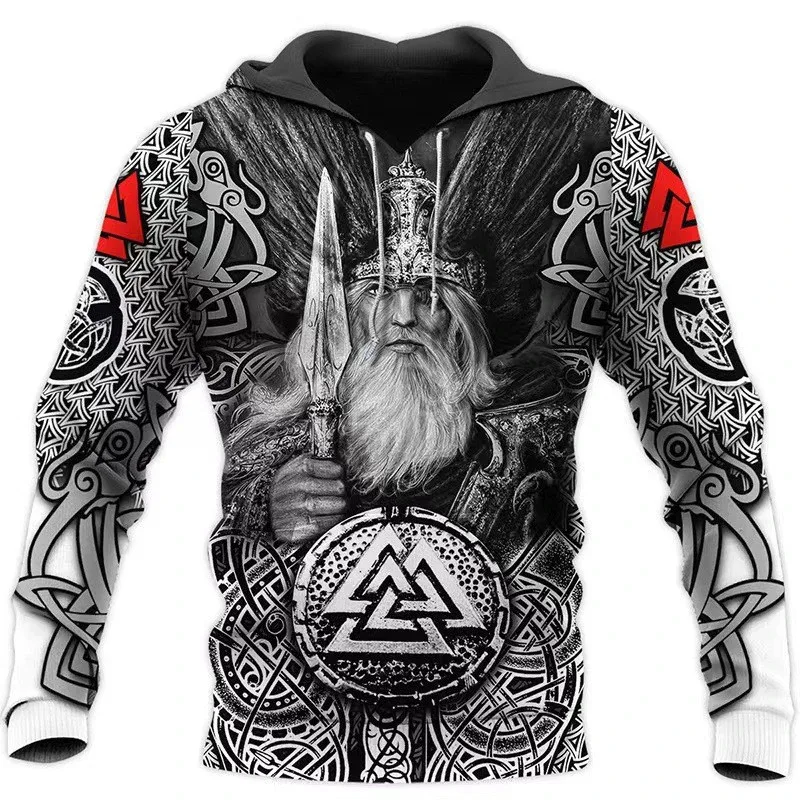 Sweat à capuche pour hommes, motif de tatouage d'aigle Vikings imprimé en 3D, mode décontractée, Harajuku Hip Hop, automne et hiver, surdimensionné, 2024