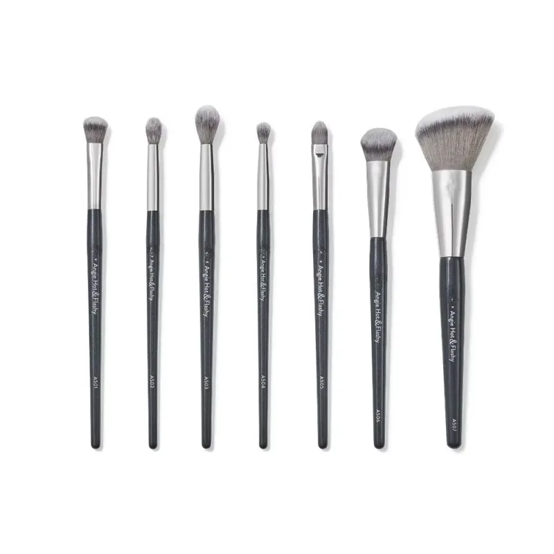 Angie Hot & Flashy Brush Set (7PC) Face Contour Cosmetics Brushes Kit for Liquid Cream Bronzer Blush Highlighter