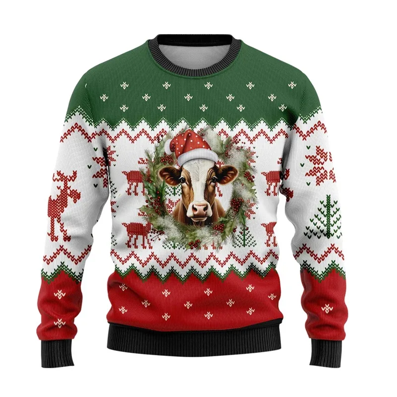 Niedlicher Tier-3D-gedruckter hässlicher Weihnachtspullover für Männer und Frauen, lustiges Totenkopf-Design, grafische Sweatshirts, lässige Rundhals-Tops — image 6