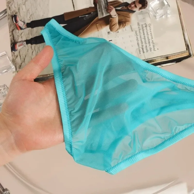 Breathable Low Waist Ice Silk Briefs Transparent Lingerie Bikini Briefs Ultra-Thin Mesh Men's Triangle Panties Summer