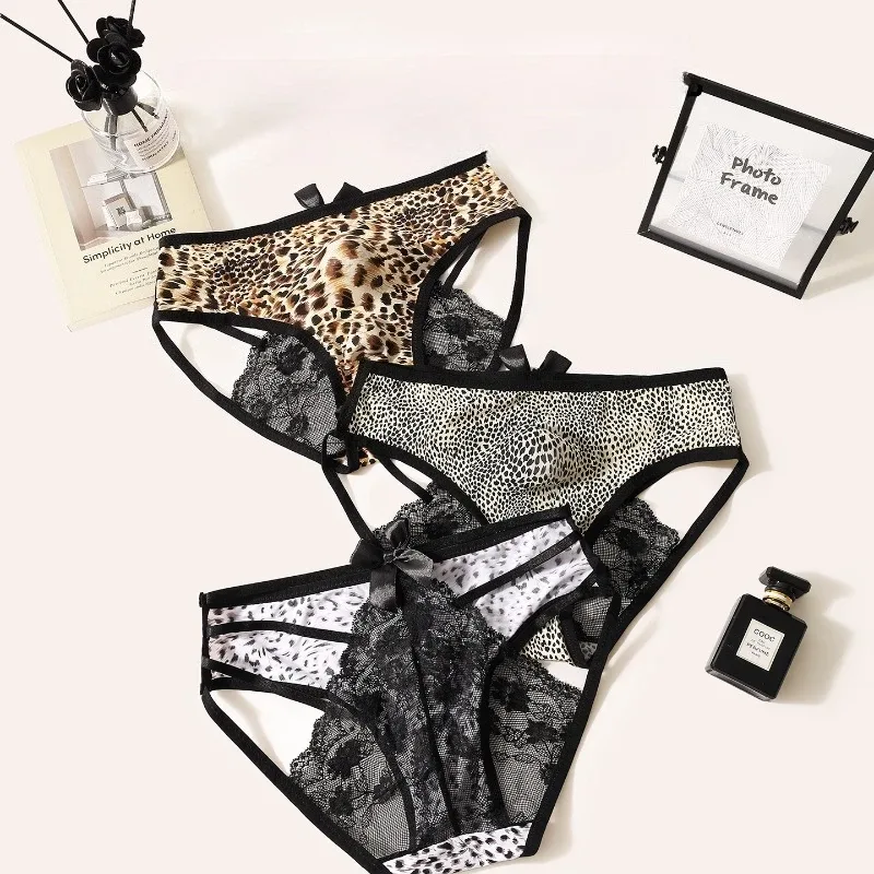 Men's Sexy Underwear Hollow Lace Back Sheer Panties Ice Silk Leopard Printed 3D Bullet Separation Pouch Sissy Underwear — image 5