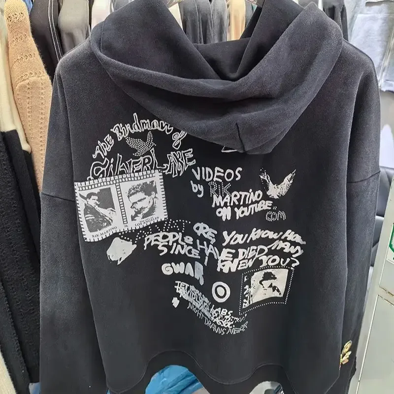 Nouveau surdimensionné PALY sweat à capuche pour homme femme lavé noir endommagé meilleure qualité décontracté Vintage Cardigan Zip sweats — image 38