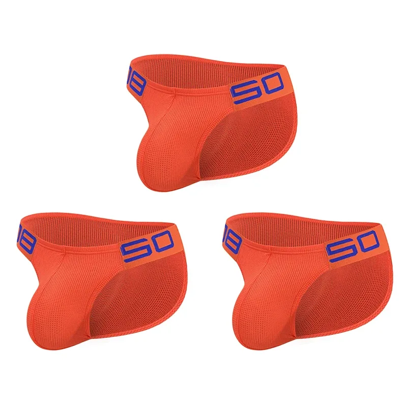 Men's Nylon Blend Mesh Breathable Briefs Horn Splice Letter Embossed Wide Elastic Waistband Fluorescent Color Sexy Underwear — image 31