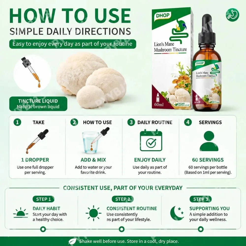 Lion's Mane Mushroom Extract Drops 60ml Hericium Erinaceus Supports Brain Immune Health Vegan Liquid Συμπλήρωμα για Ενήλικες