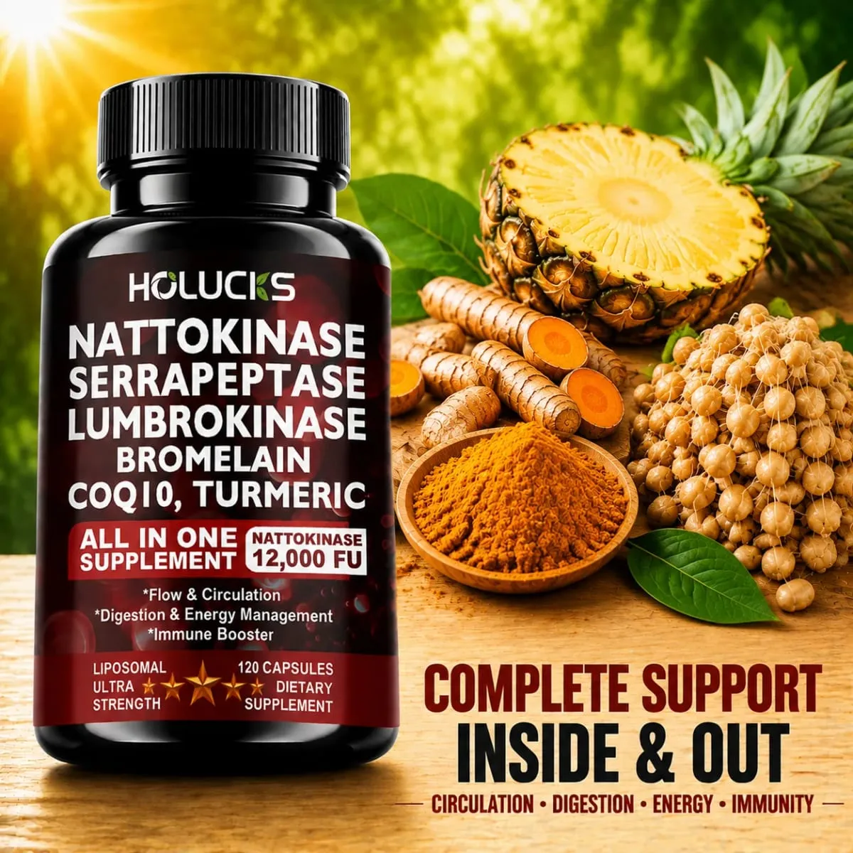 Premium Nattokinase Supplement with Bromelain CoQ10 Turmeric Support Blood Flow Joint Heart Health Antioxidant & Vitality
