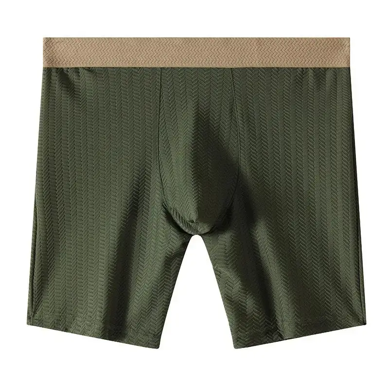 Mens Boxer Shorts Homme Nylon Underwear Man Ice Silk Panites Comfortable U Convex Pouch Middle Long Leg Underpant Male Trunks