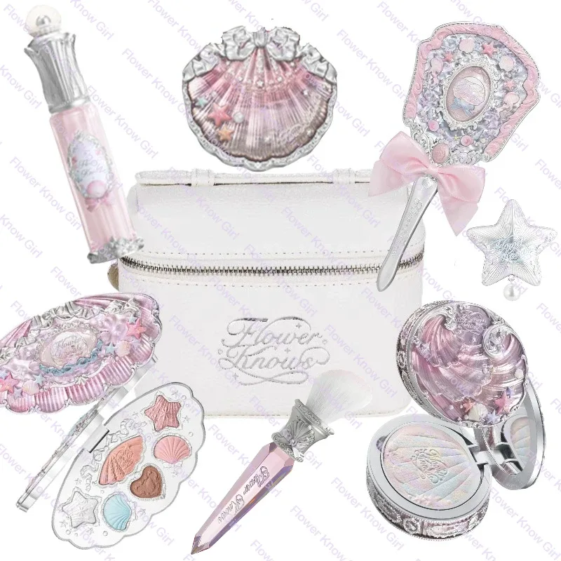 פרח איפור יודע Shell's Jewel Mermaid Glow Set פלטת צלליות סומק ליפ גלוס תיק איפור מט זוהר שימר ערכת פריימר