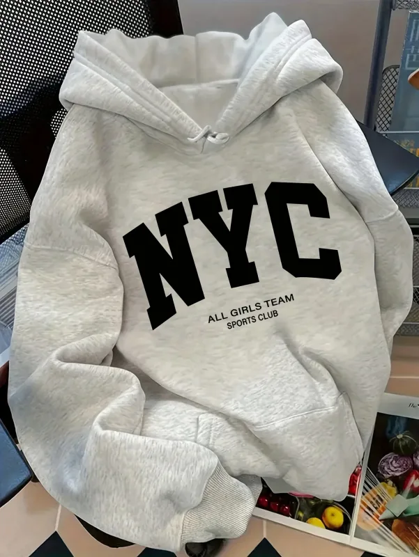 Novità Autunno/Inverno, comoda felpa con cappuccio blu navy della squadra di New York - felpa con cappuccio street style per coppie a maniche lunghe, pullover casual con POC — image 2