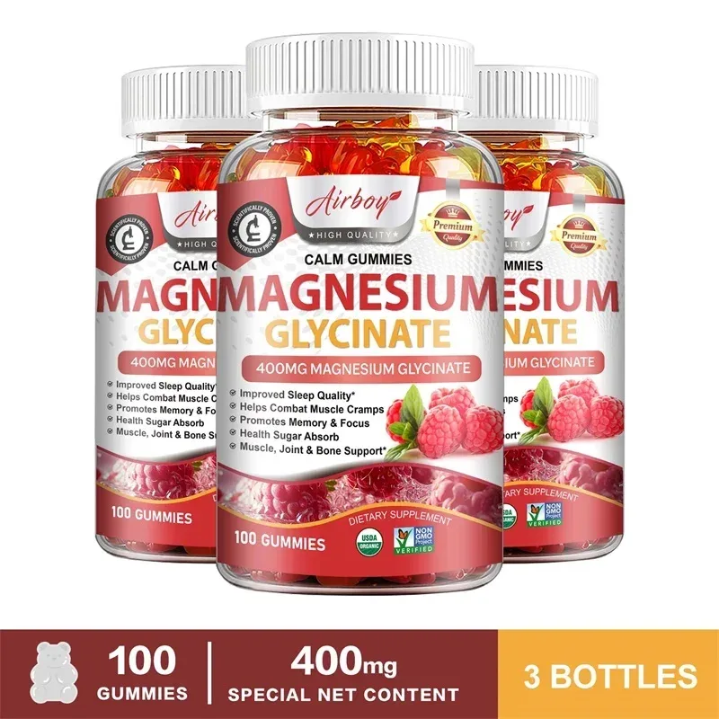Γλυκινικό Magnesium Gummies - Calm Relieves Stress Προωθεί τον ύπνο Υποστήριξη Συγκέντρωση μνήμης και μυϊκούς σπασμούς