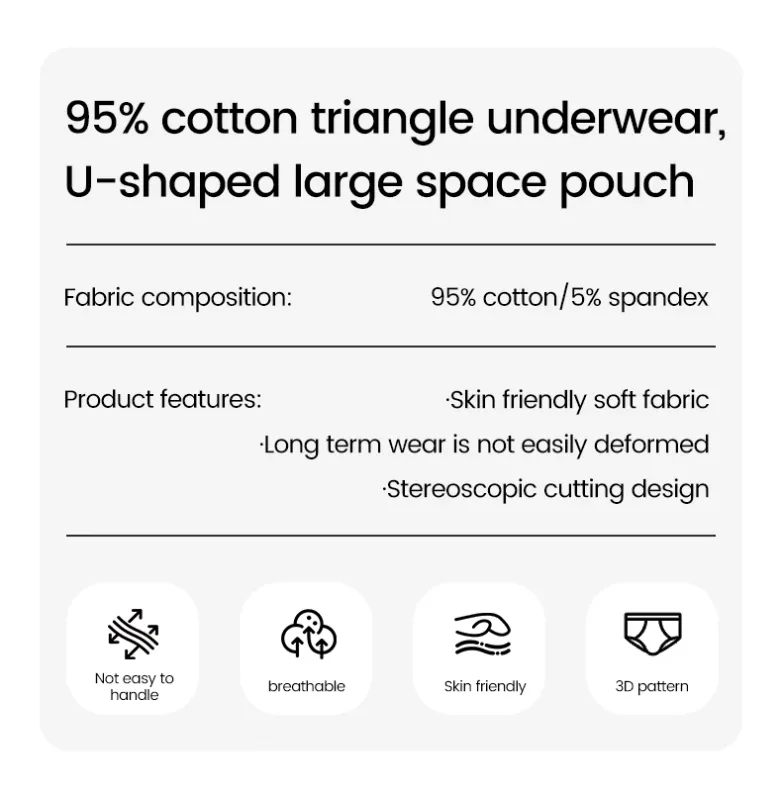 Men's pure cotton breathable and comfortable triangular underpants, mid-waist, skin-friendly and soft, teenagers' underpants 3256810188437944