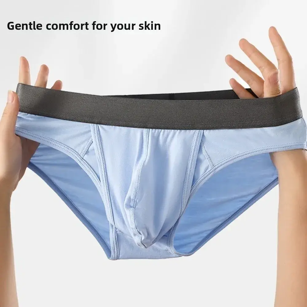 Bamboo Fiber Summer Thin Briefs Men Thin Underpants 2-in-1 Front Opening Men Front Opening Panties Breathable Lingerie