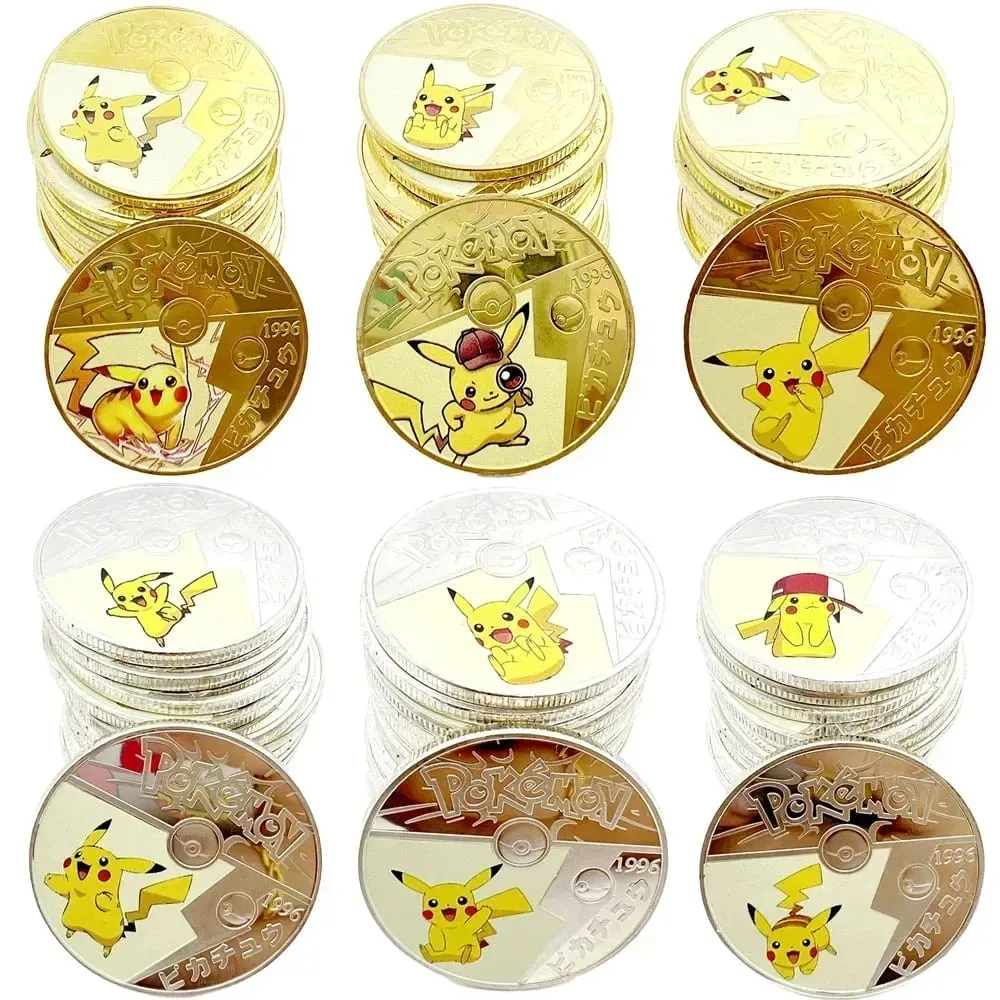 Pokemon Đồng Tiền Vàng Pikachu Anime Đồng Tiền Kỷ Niệm Charizard Vàng Kim Loại Tròn Đồng Xu Đồ Chơi — image 3