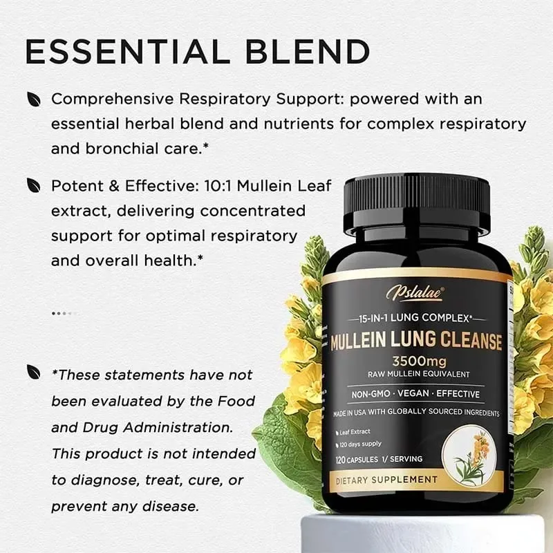 Mullein Lung Cleansing - Smoker's Respiratory Supplement Vegetarian Capsules - Lung Clearing Lung Health Immunity Supplement