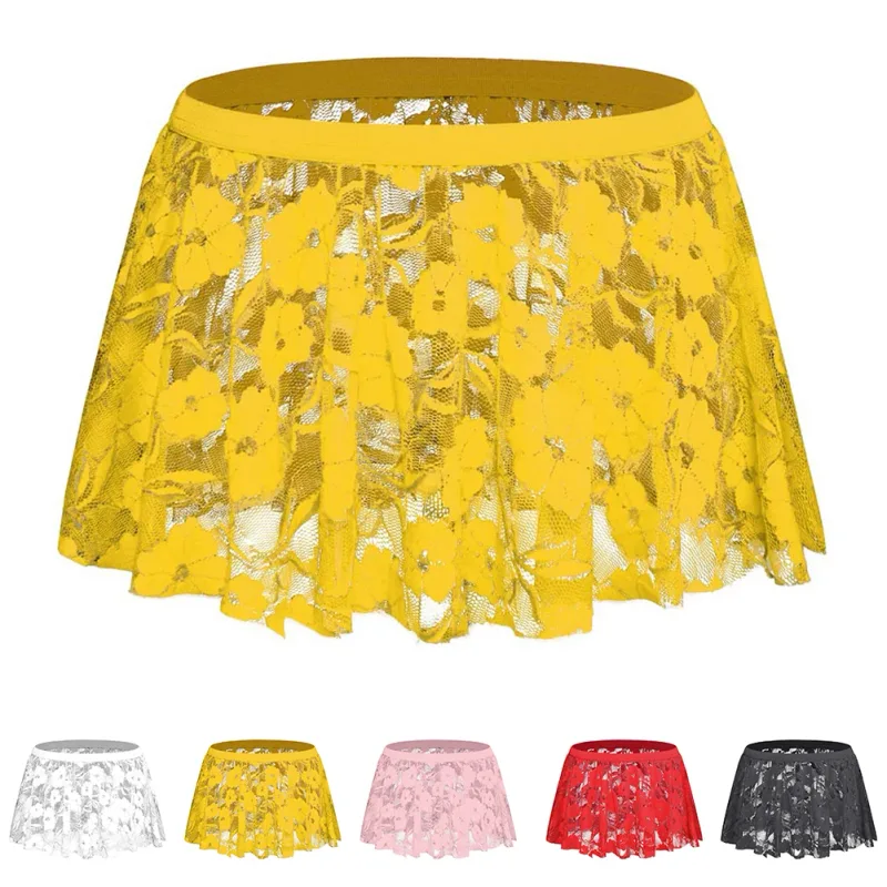 Men Solid Lace Skirt Mesh See Through For Lingerie Low For Rise Pleated Skirts See Through Bodycon Bottom For Party Evening