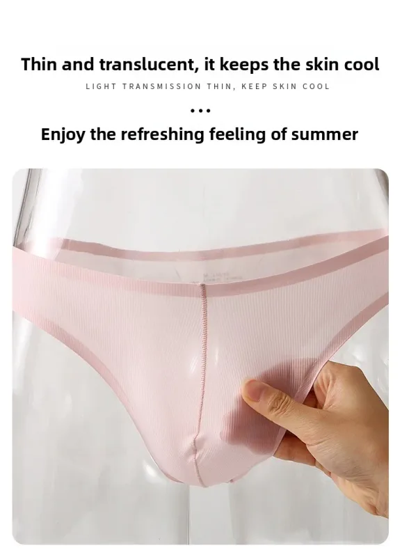 Intimo da uomo a triangolo piccolo a mezza anca a vita bassa sexy da uomo giovane slip senza cuciture in seta di ghiaccio mutandine estive leggere e traspiranti