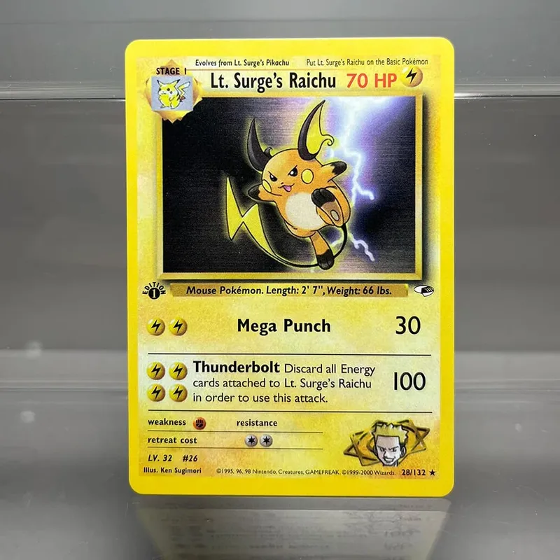 PKM Cards 1st Edition Gym Challenge 1996 Base Set Single Foil Cards Mewtwo Gengar Raichu Game Collection Cards PTCG Proxy Cards