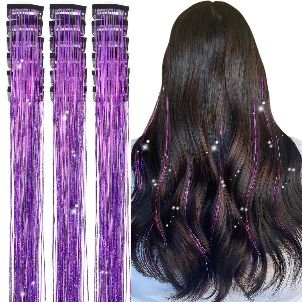 Επεκτάσεις μαλλιών 20 ιντσών Glitter Tinsel με κλιπ σε 6 τμχ/Σετ συνθετικό κλιπ σε Sparkle Fairy Hair Αξεσουάρ για Γυναικεία Παιδιά