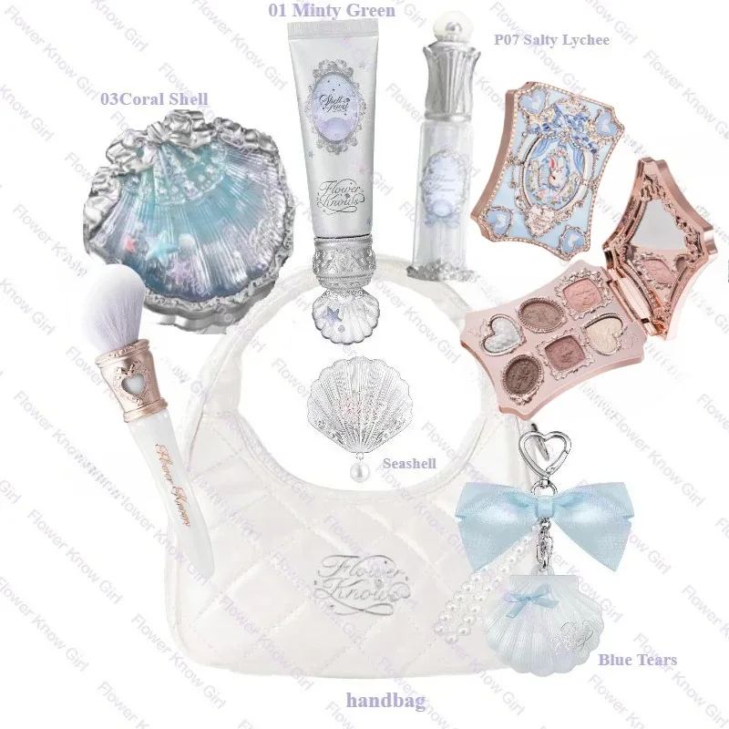 פרח איפור יודע Shell's Jewel Mermaid Glow Set פלטת צלליות סומק ליפ גלוס תיק איפור מט זוהר שימר ערכת פריימר