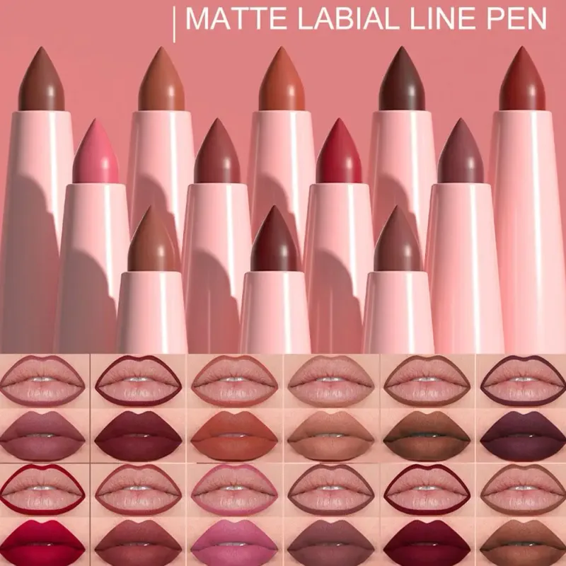 12 Colors Matte Lip Liner Pencil Set Creamy Velvet Lipstick Long Lasting Waterproof Smooth High Pigmented Lip Makeup for Women