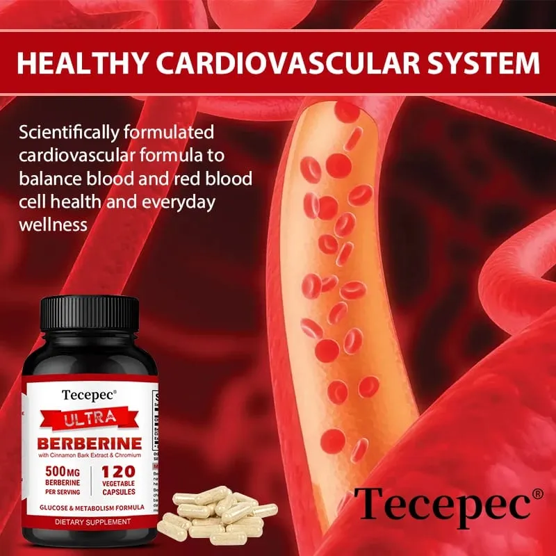 Berberine HCl 500mg Capsules with Ceylon Cinnamon Support Metabolism Cholesterol Cardiovascular GI & Daily Immune Wellness