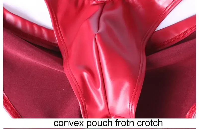 Oil Glossy Swimming Briefs PU Lather Elastic Low-rise Buttocks-Lifting Slip Bikini Shirring Crotch Seam Underwear Bathing Shorts