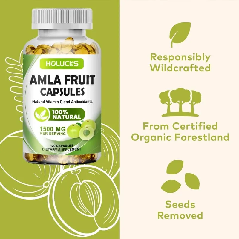 Natural Amla Capsules with High Potency Vitamin C Antioxidant Support Energy Metabolism Heart & Digestive Health