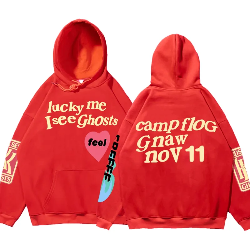 Moletom com capuz solto estampado com grafite Kanye Moletom masculino oversized Luck Me I See Ghosts Camisola com capuz Unissex Camisola com capuz — image 9