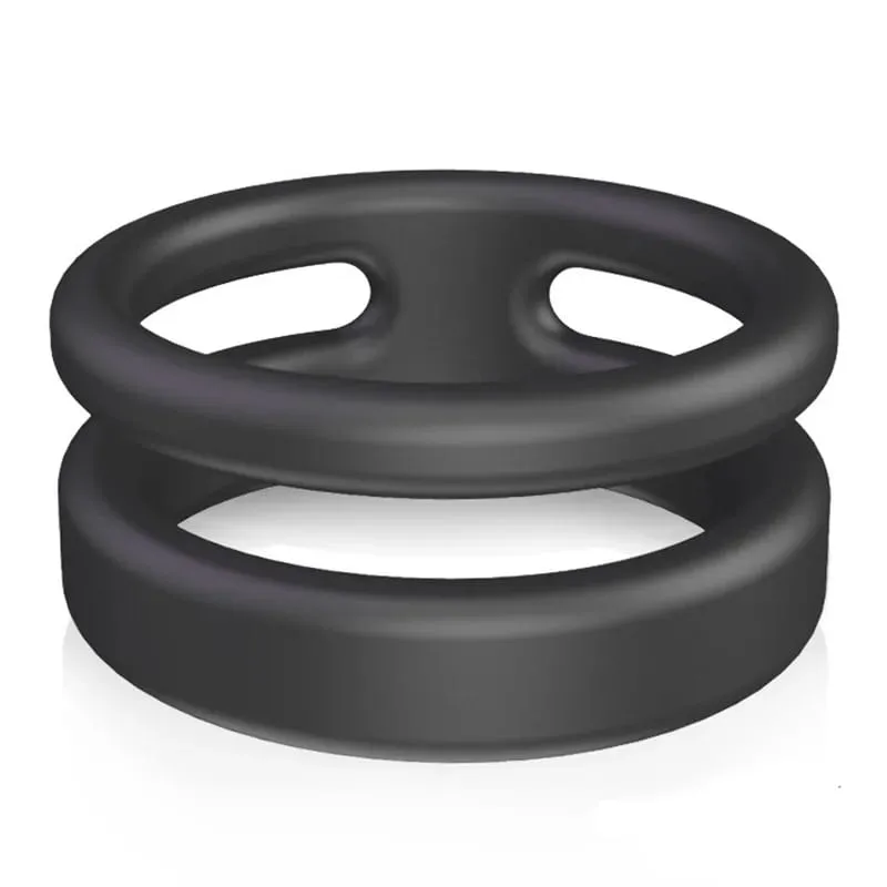 Safe Silicone Black Male Rings Double Cockring Delay Premature Ejaculation Penis Ball Loop Lock Adult Sex Toys Product for Men — image 4