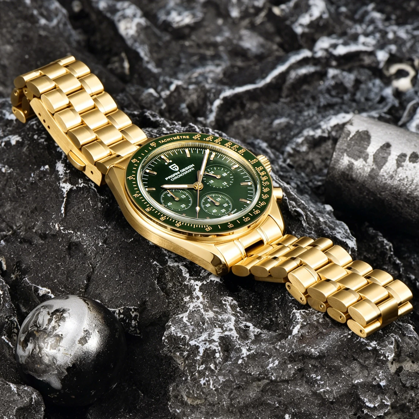 New Classic Men Watch PAGANI DESIGN Golden Green Luxury Quartz Watch For Men Automatic Date Speed Sport Chronograph AR Sapphire Crystal Wristwatch Men Local Shipping — image 3