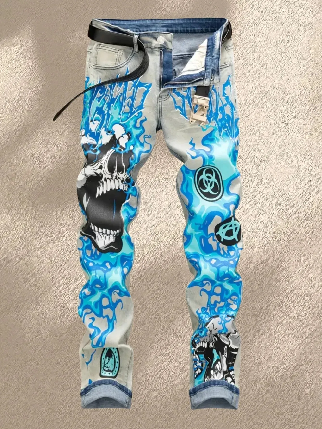 Ανδρικά τζιν τζιν Y2K Trendy Print Expresses Personal Style Ελαστικό και αναπνεύσιμο ύφασμα με τις καλύτερες πωλήσεις με δωρεάν αποστολή — image 2
