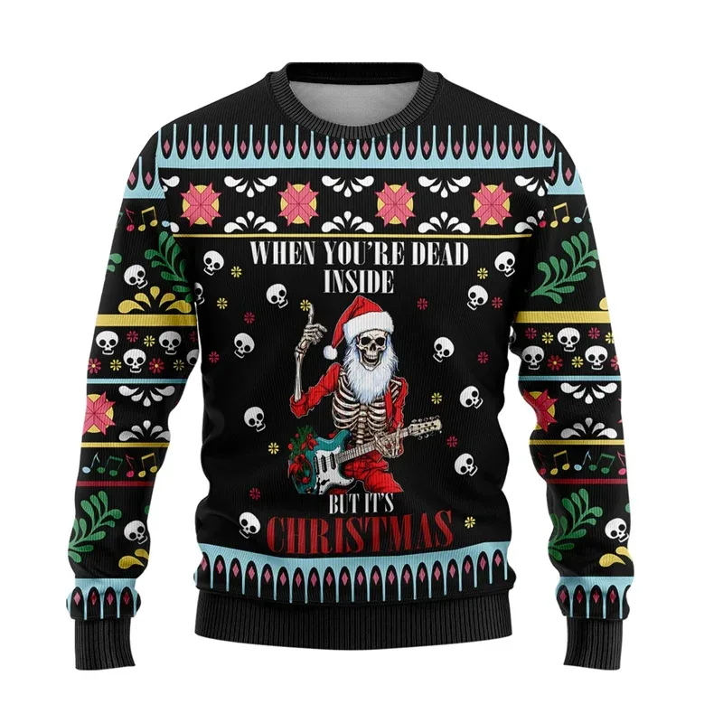 Niedlicher Tier-3D-gedruckter hässlicher Weihnachtspullover für Männer und Frauen, lustiges Totenkopf-Design, grafische Sweatshirts, lässige Rundhals-Tops — image 11