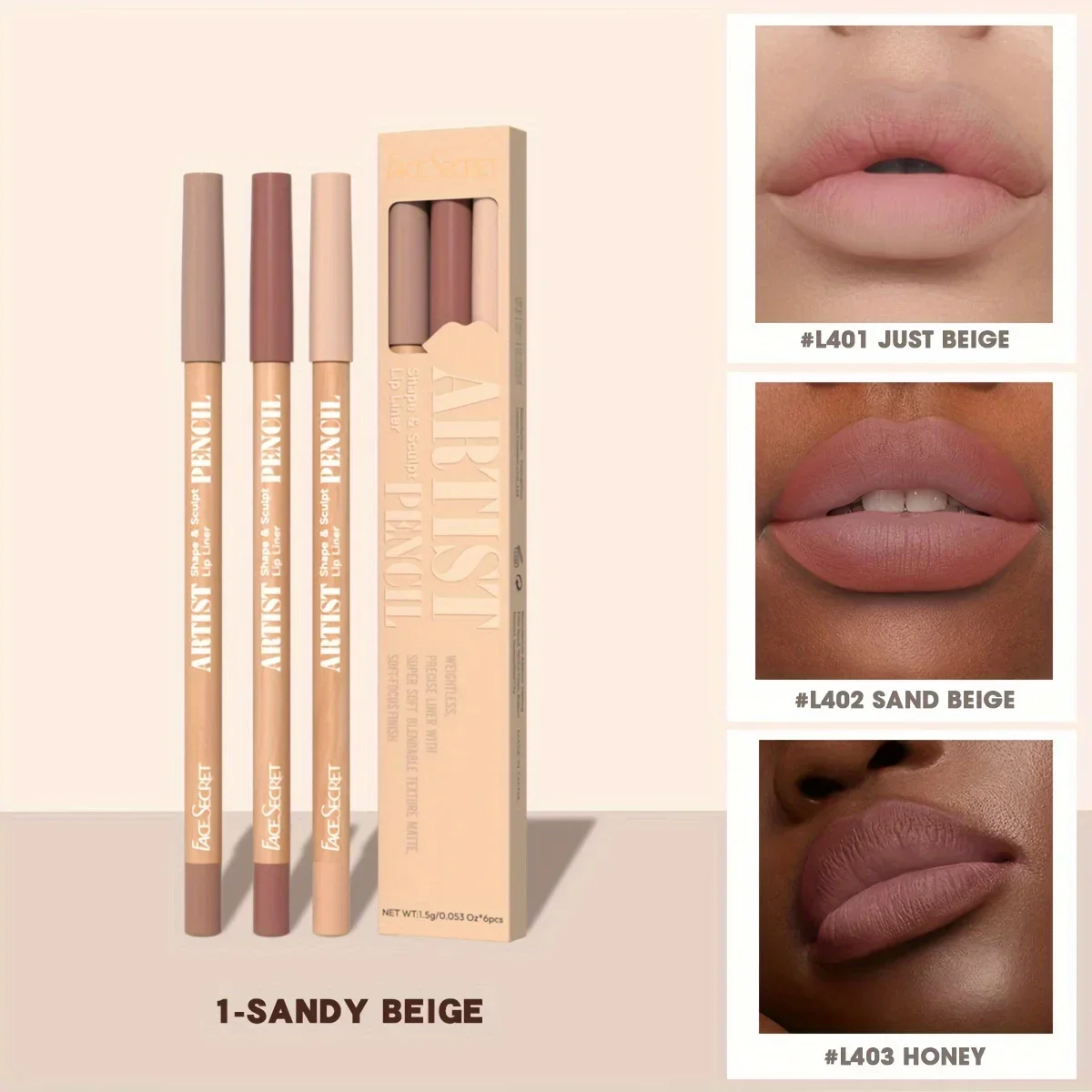 Face Secret 3 τμχ Σετ Nude Lip Liner Φυσικό ματ μακράς διαρκείας αδιάβροχο μακιγιάζ με μολύβι χειλιών με γάντζο γραμμής υψηλής χρωστικής