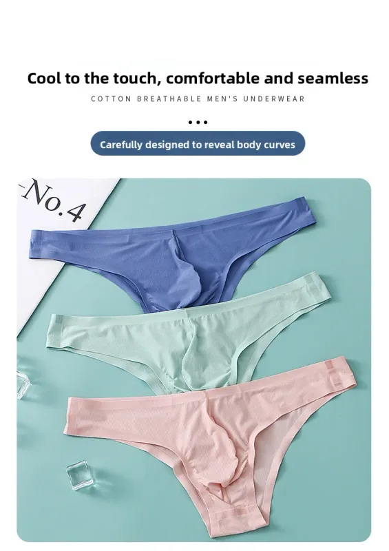 Intimo da uomo a triangolo piccolo a mezza anca a vita bassa sexy da uomo giovane slip senza cuciture in seta di ghiaccio mutandine estive leggere e traspiranti
