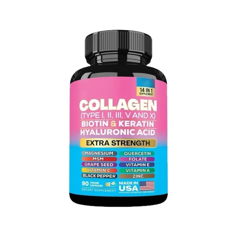 Collagen Biotin Keratin Hyaluronic Acid Capsules Extra Strength with Vitamin A C E and Zinc Skin Health 90 Κάψουλες