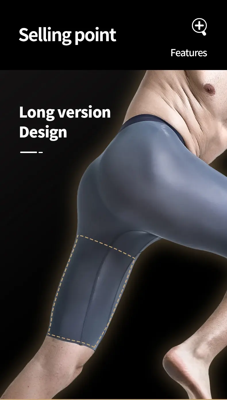 Men's sports underwear for summer, ice silk, quick-drying, extended, anti-friction legs, loose four-corner short underpants — image 5