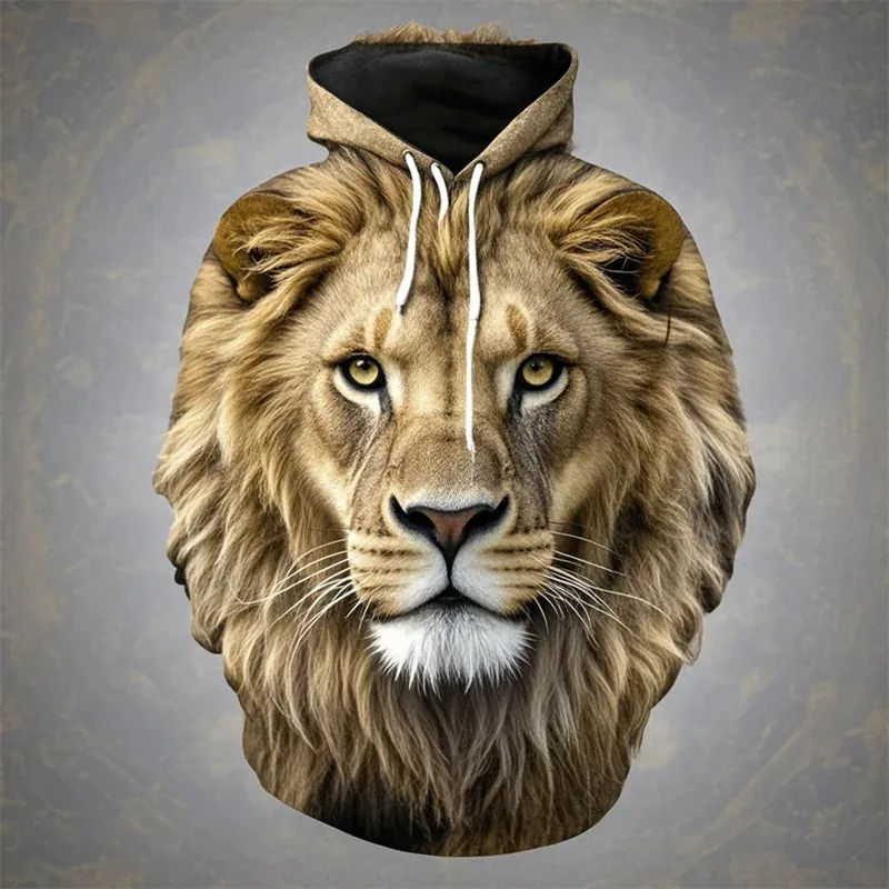 3D Aslan Grafik Baskılı erkek Hoodie Moda Sokak Kapşonlu Kazak Yaz Sonbahar Büyük Boy Eşofman Kazak Rahat Kapüşonlular — image 5