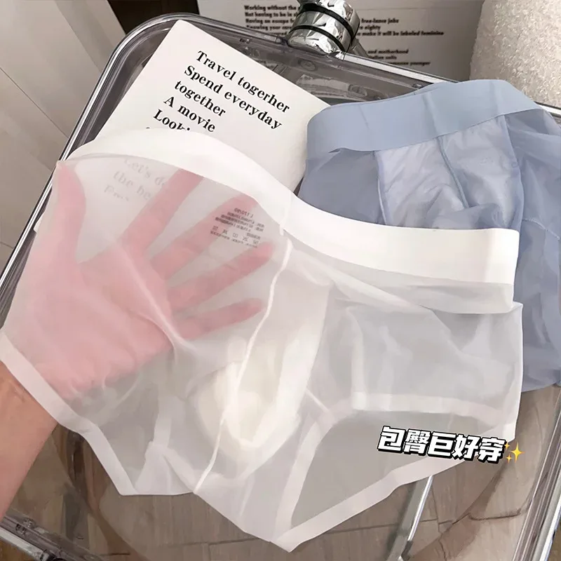 Transparent Men's Briefs Ultra-thin Ice Silk Quick Dry Panties Sexy U Bulge Pouch Man Underwear Breathable Underpants Cuecas