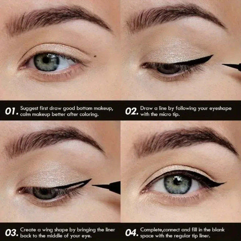 3Pcs Smooth Eyeliner Pen - Smudge-Proof Eye Pen Quick-Dry for all cases Μακιγιάζ ματιών με μαύρο και σκούρο καφέ