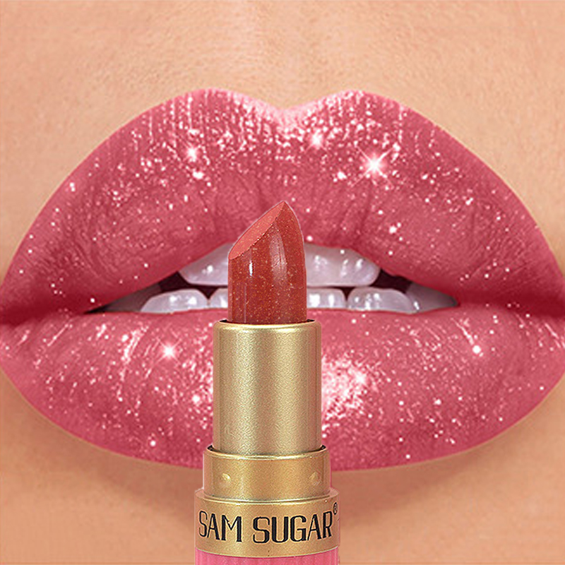 Diamond Pink Lipstick Chocolate Brown Metallic Glitter Lipstick Μεγάλης διάρκειας Αδιάβροχο Shimmer Pearl Sparkling Lip Gloss Μακιγιάζ