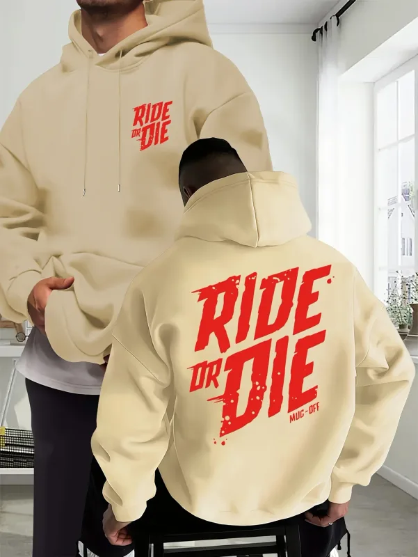 Sweat à capuche de motard pour hommes, surdimensionné, avec lettres graphiques Ride Or Die, imprimé au dos, Streetwear pour moto, automne et hiver