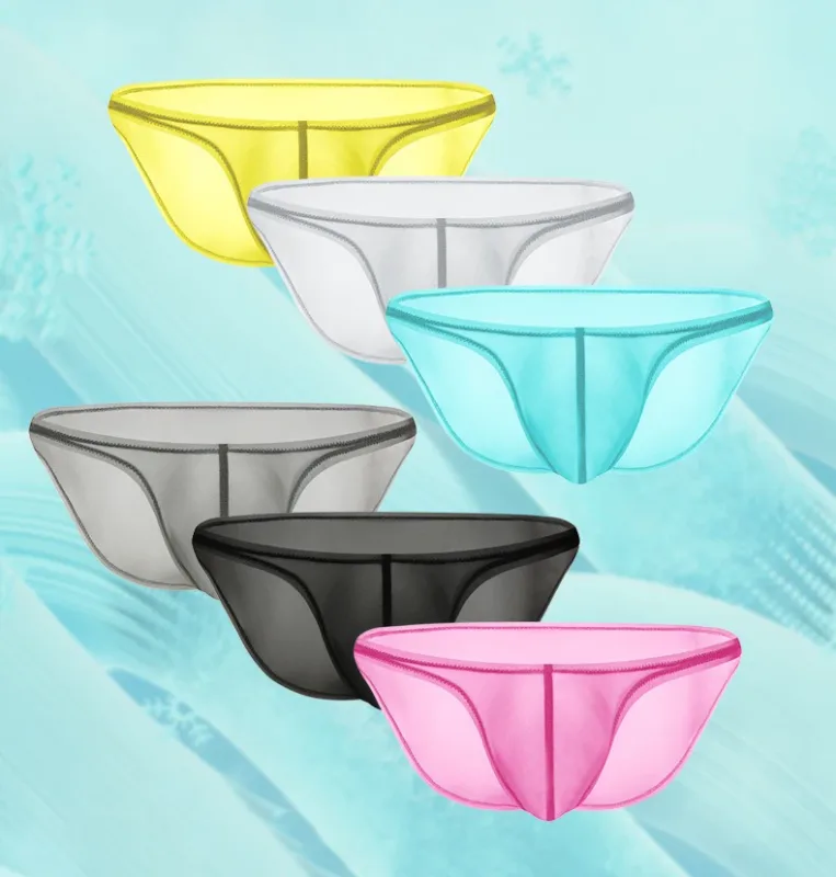 Men's Underwear Delicate Ice Silk Transparent Triangle Panties Personality Low Waist Briefs