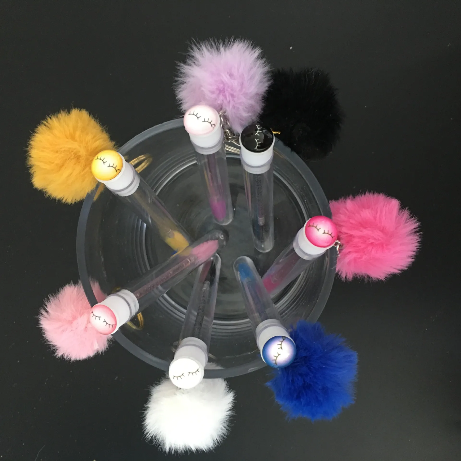 1pc Reusable Eyelash Brush with Key Ring Plush Ball Mascara Wand for Eyelash Extension Crystal Eyebrow Brush Make up Brushes