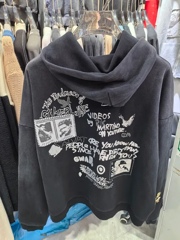 Nouveau surdimensionné PALY sweat à capuche pour homme femme lavé noir endommagé meilleure qualité décontracté Vintage Cardigan Zip sweats — image 6