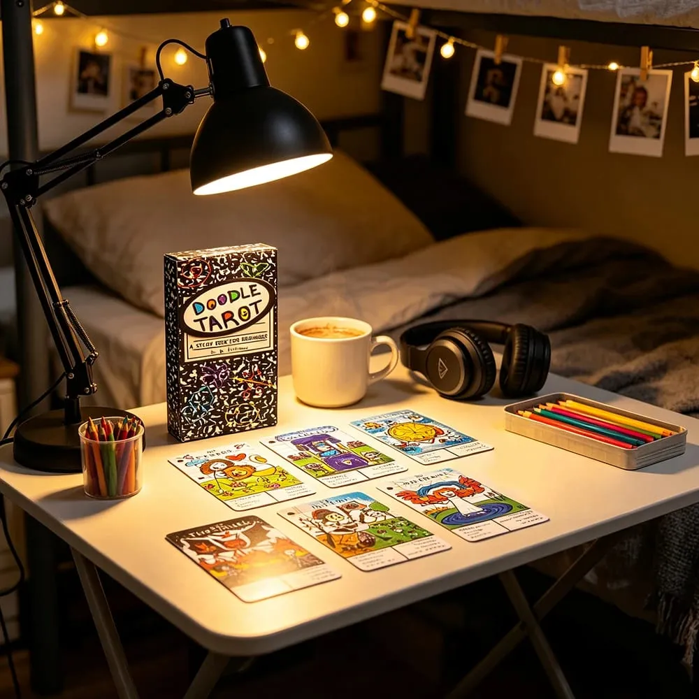Doodle Cards Tarot 78 English Version Divination Borad Games Παιχνίδι καρτών Χαριτωμένο με χέρι για αρχάριους και πνευματική ανάγνωση