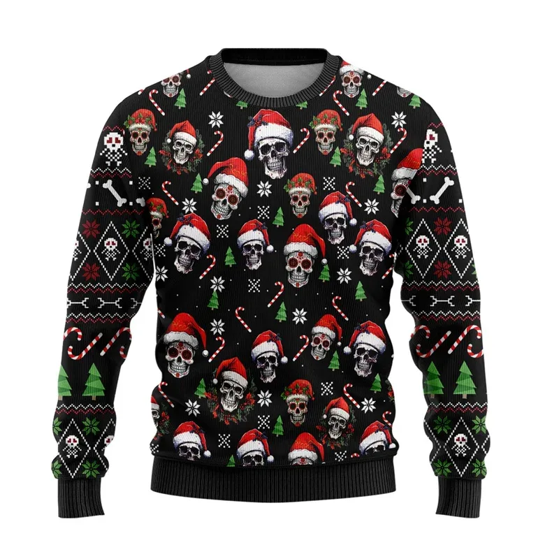 Niedlicher Tier-3D-gedruckter hässlicher Weihnachtspullover für Männer und Frauen, lustiges Totenkopf-Design, grafische Sweatshirts, lässige Rundhals-Tops — image 10