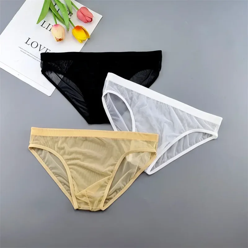 Plus Size Transparent Underwear See Through Sexy Briefs para sa Mga Lalaki na may Pouch Nylon Hombre Slips Breathable Male Panties XL-4XL — image 17