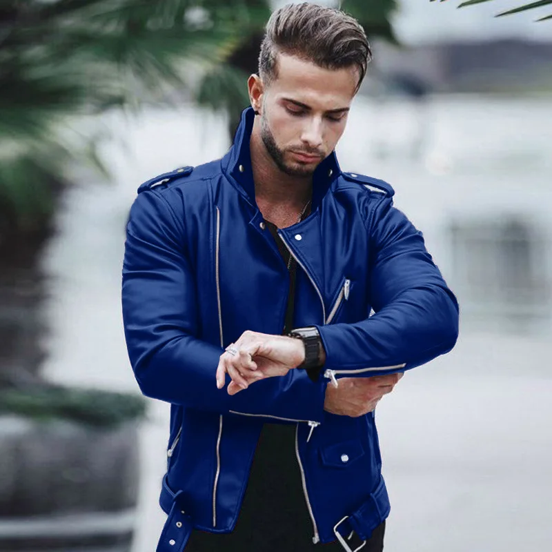 Fashion Leather Jackets Men Casual Slim Fit Turn Down Collar Male Jacket Men PU Leather Coat Men Autumn Winter Motorcycle Jacket