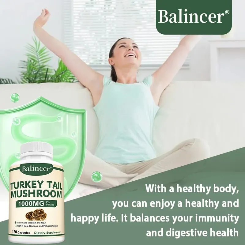 Turkey tail mushroom supplement capsules enhance immunity intestinal immune health metabolism