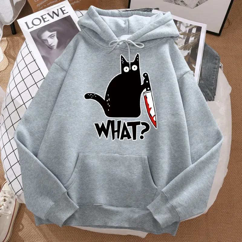 Was für eine süße kleine schwarze Katze, die ein Messer hält. Männer Hoodie Street Fleece Hoody Hipster Herbst Sweatshirt Hip Hop Kleidung Frau — image 13